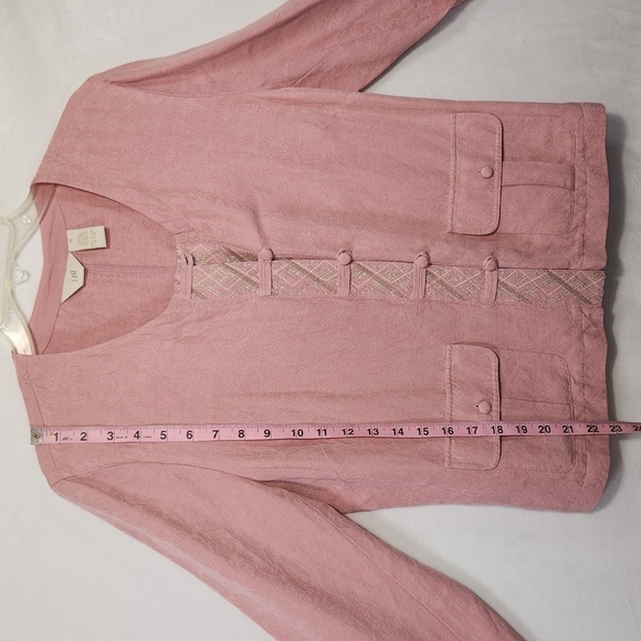 J Jill Women's SZ M Pink Linen Blend Foxglove Long Sleeve Button Up Jacket City - Picture 13 of 14